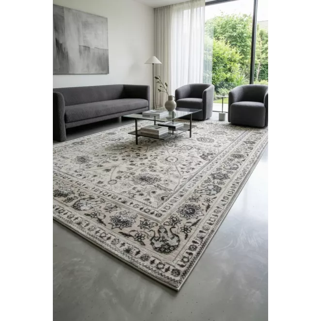 Dywan 60x100 cm beżowo, brązowy zdobiony roślinnym wzorem VIANA