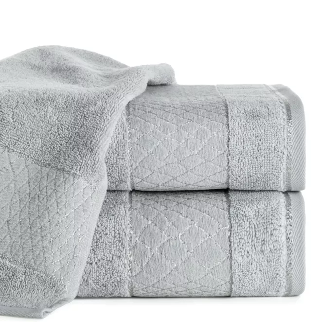 Ręcznik do rąk 30x50 cm bawełniany kolor srebrny z geometrycznym motywem 500 g/m2 ROSA