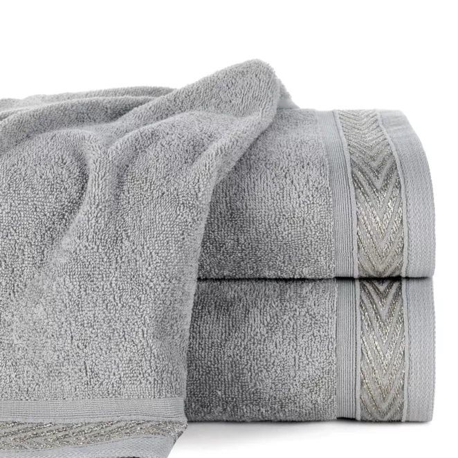 Ręcznik do rąk 30x50 cm bawełniany kolor srebrny z ozdobną bordiurą 400 g/m2 MELANIE