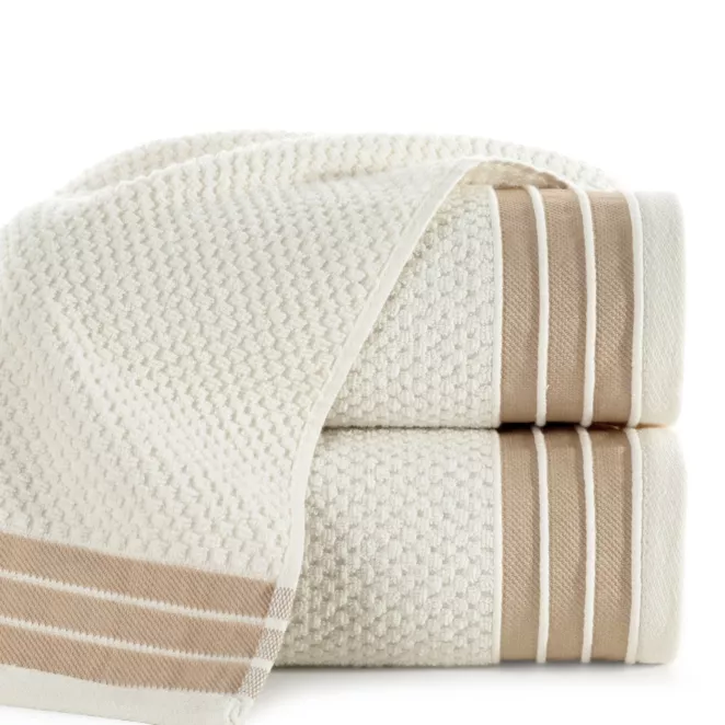 Ręcznik kąpielowy 70x140 cm bawełniany kolor kremowy w pasy 500 g/m2 MADLEN