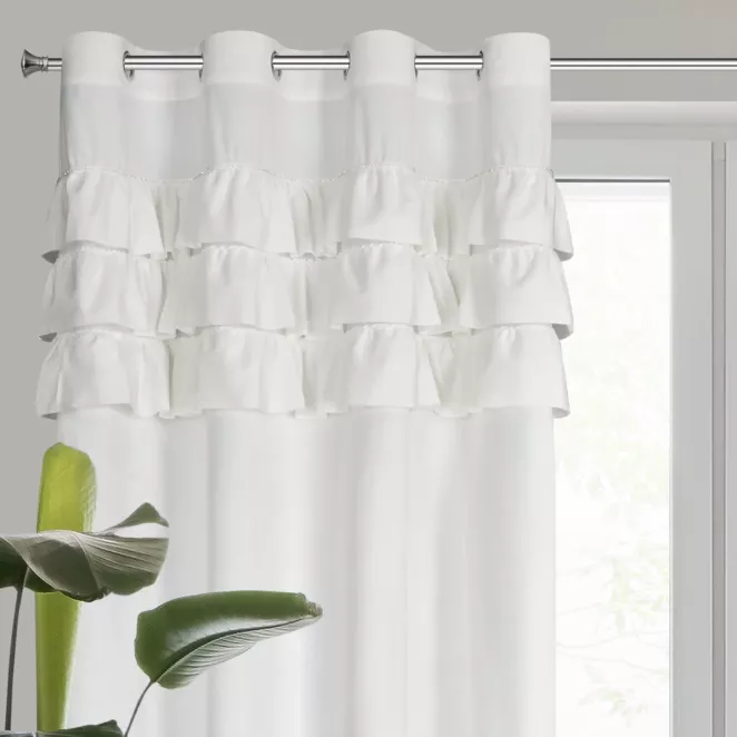 Zasłona welwetowa biała zdobiona falbanami 140x250 cm przelotka - SAMI