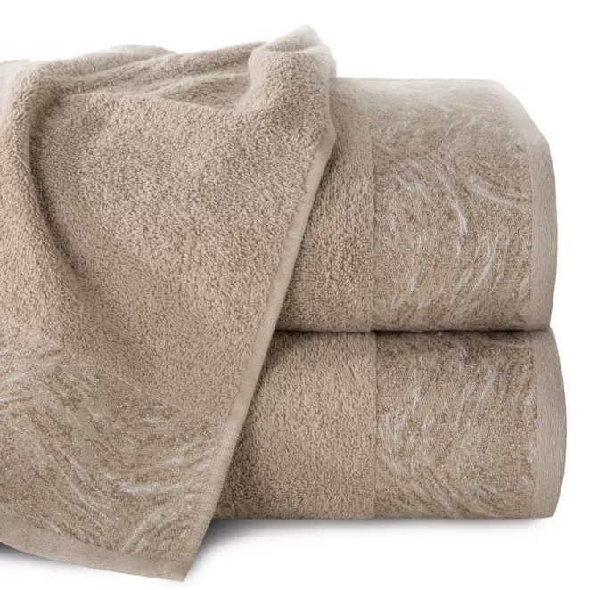 Ręcznik kąpielowy 50x90 cm bawełniany kolor beżowy z żakardową bordiurą 500 g/m2 RUBI