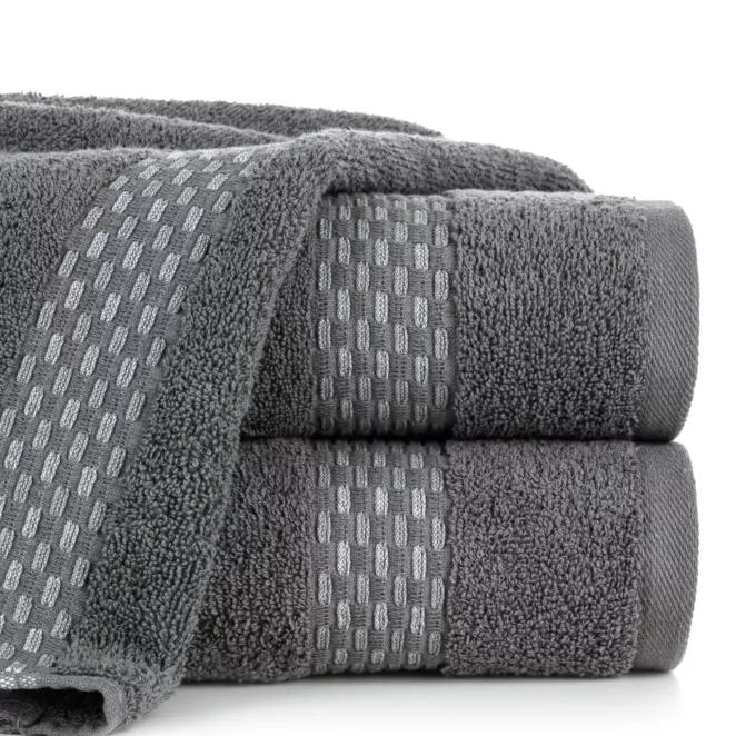 Ręcznik kąpielowy 50x90 cm bawełniany kolor stalowy,popielaty z przeplataną bordiurą 500 g/m2 RIVA