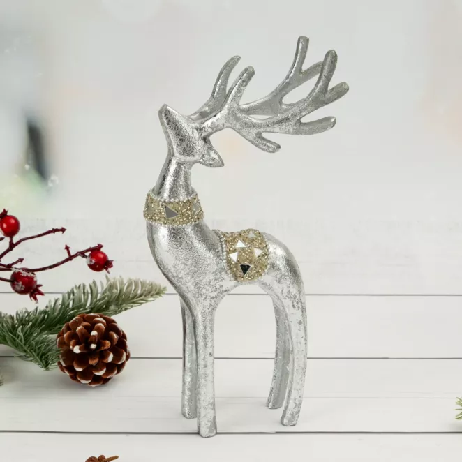 Figurka świąteczna RENIFER z dodatkami lśniących koralików oraz kryształów