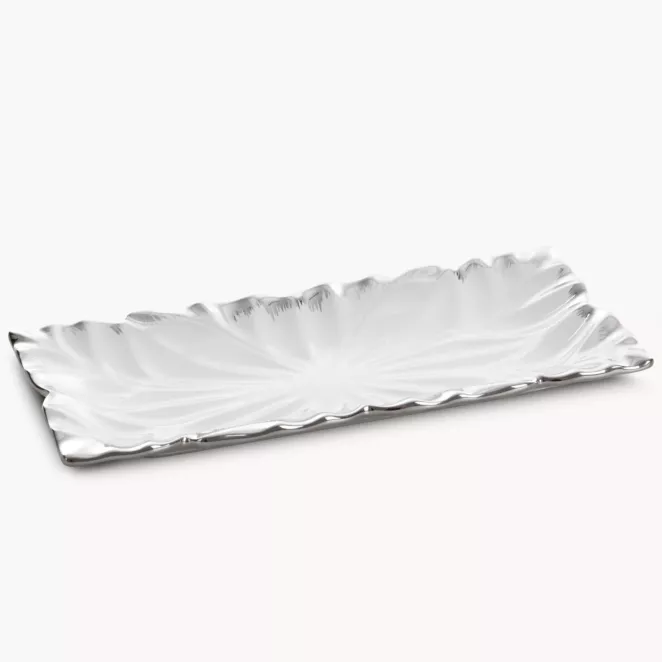 Patera ceramiczna dekoracyjna biało-srebrna zdobiona wypukłym wzorem 28x13x3 cm NIRA