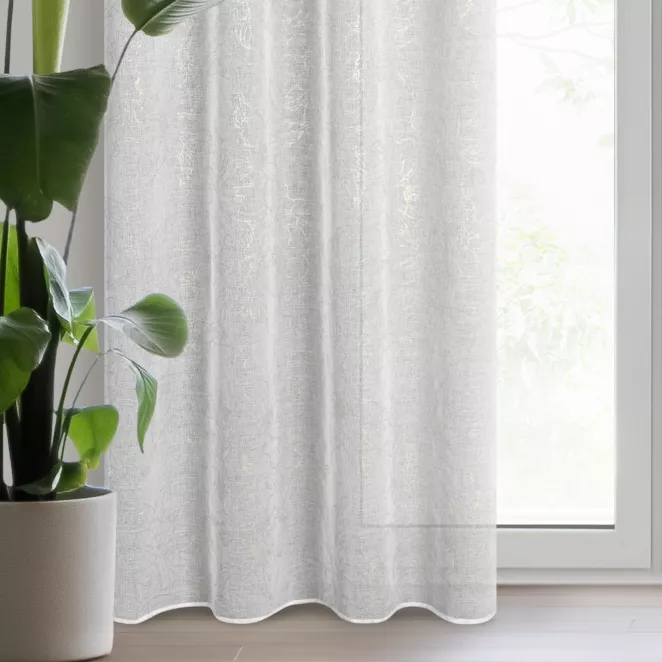 Firana biało, szampańska z lekkiej etaminy z nadrukiem kwiatowym 140x250 cm przelotka ANITA