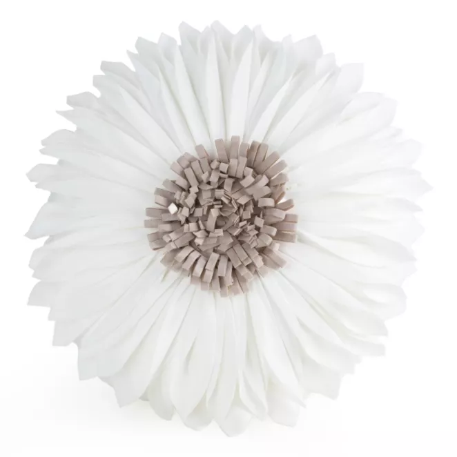 Okrągła poduszka o średnicy 40 cm z welwetu kolor kremowo, beżowy zdobiona trójwymiarowym kwiatem FLORES 4