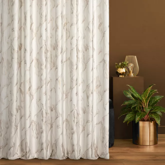 Zasłona szyta na taśmie 5 cm kremowo złocista z tkaniny welwetowej ze złotym marmurkowym nadrukiem