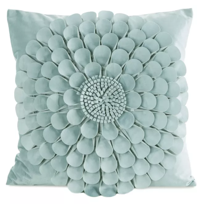 Poszewka na poduszkę 45 x 45 cm z welwetu kolor miętowy zdobiona trójwymiarowym motywem kwiatu FLORES 2