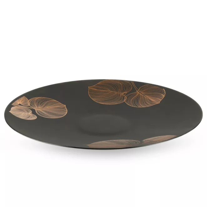 LIMITED COLLECTION Patera dekoracyjna VICTORIA z malowanego szkła artystycznego z motywem złotych liści