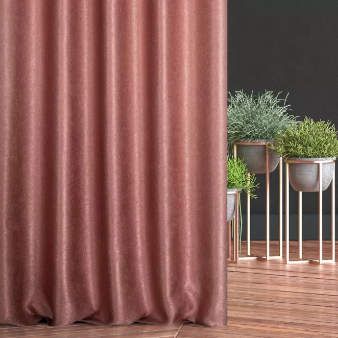 Zasłona szyta na tunelu wrzosowa z gładkiej, zaciemniającej tkaniny z wyraźnym splotem