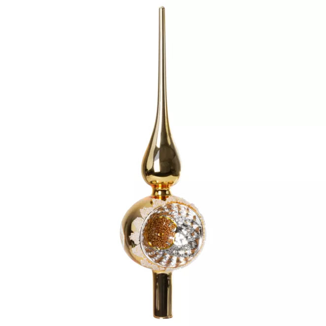 Szpic choinkowy szklany z wytłaczanym wzorem wykończony koralikami