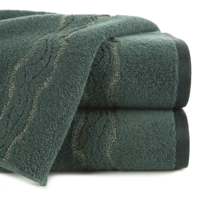 Ręcznik kąpielowy 50x90 cm bawełniany kolor ciemnozielony zdobiony bordiurą z błyszczącym wzorem 500 g/m2 KARIN