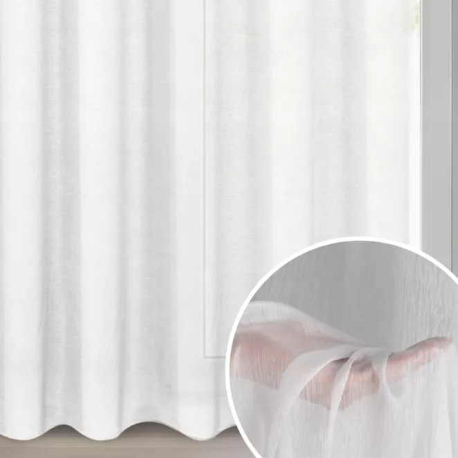 Firana biała o strukturze drobnego deszczyku wzór pionowy 350x250 cm przelotka REBECCA