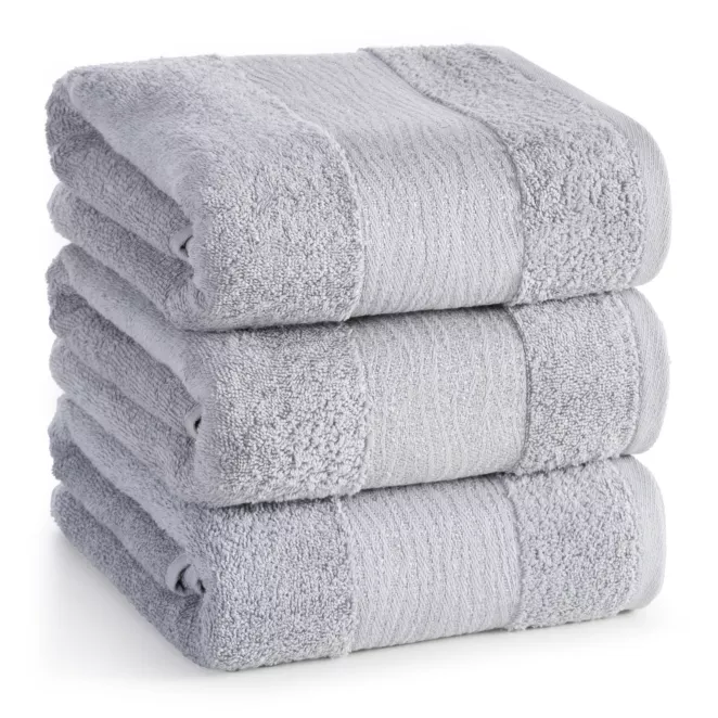 Ręcznik do rąk 30x50 cm bawełniany kolor srebrny z błyszczącą bordiurą 500 g/m2 AMBER