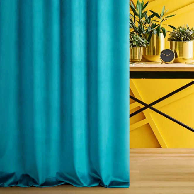Zasłona szyta na taśmie 5 cm ENYA turkusowa z miękkiej półmatowej tkaniny welwetowej