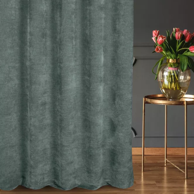 Zasłona szyta na taśmie 5 cm miętowa z tkaniny szenilowej z efektem melanżu