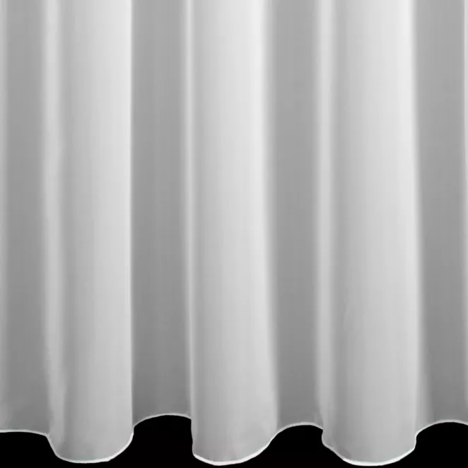 E37/8 Firana szyta na taśmie 5 cm kremowa półprzezroczysta, z tkaniny typu żorżeta o niestandardowej wysokości 340cm, wykończona obciążnikiem