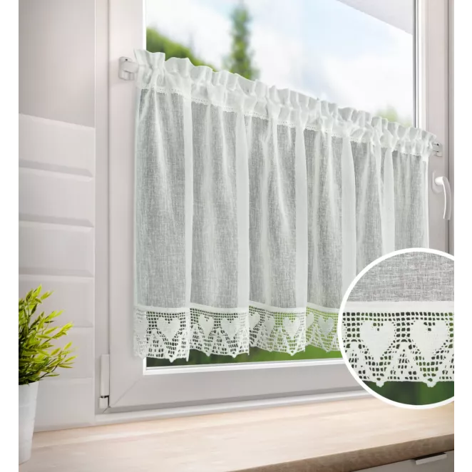 Zazdrostka kremowa z etaminy zdobionej szeroką koronką, styl rustykalny 150x60 cm tunel Doris
