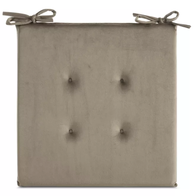 Poduszka na krzesło 40 x 40 x 3 cm  welwetowa ciemnobeżowa z ozdobnym pikowaniem i praktycznymi troczkami GAJA