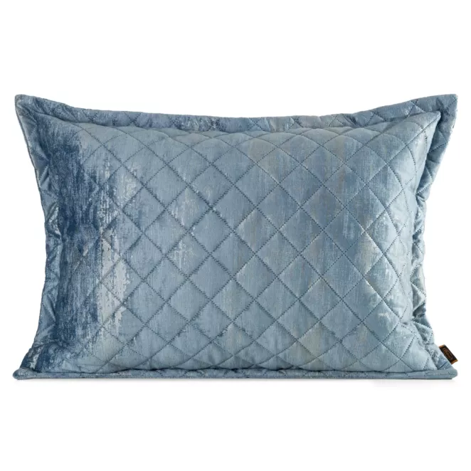 Poszewka na poduszkę 50x70 cm welwetowa niebieska, pikowana metoda hot press zdobiona błyszczącym przecieranym nadrukiem BLINK 43 Eurofirany Premium