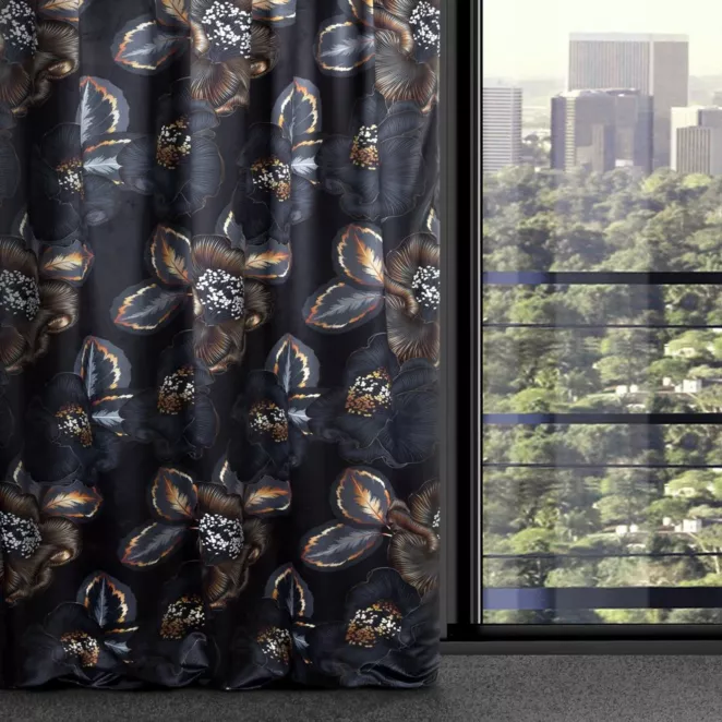 Zasłona czarno, popielata z tkaniny welwetowej 140x270 cm taśma - PEONIA 2 - Limited Collection