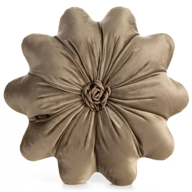 Poduszka w kształcie kwiatka o średnicy 40 cm welwetowa beżowa FLORES 5