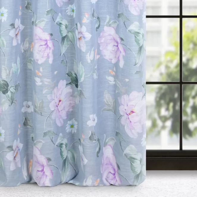 Zasłona popielato, fioletowa z lekkiej etaminy 140x250 cm przelotka - FLORA