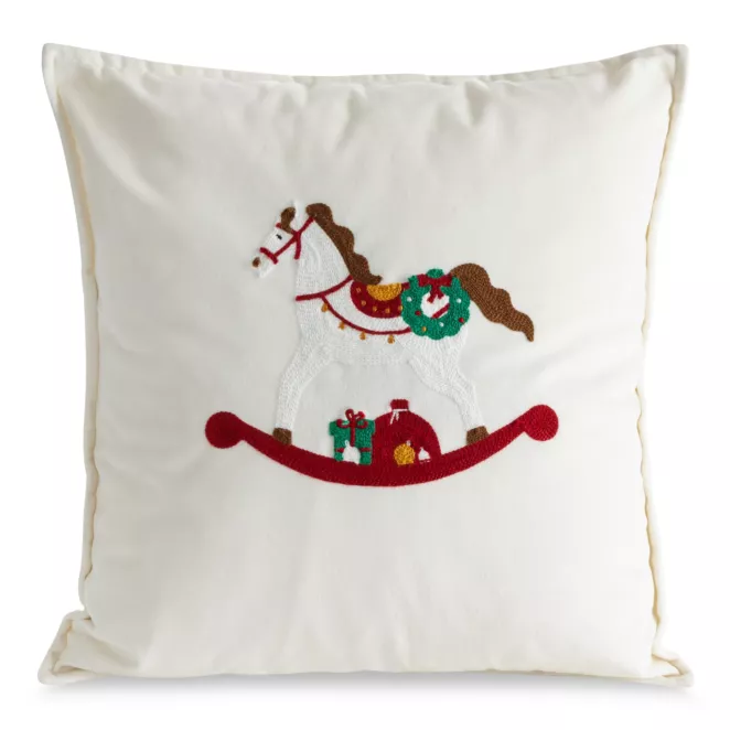 Poszewka na poduszkę 45x45 cm welwetowa kolor biały z haftem z konikiem na biegunach