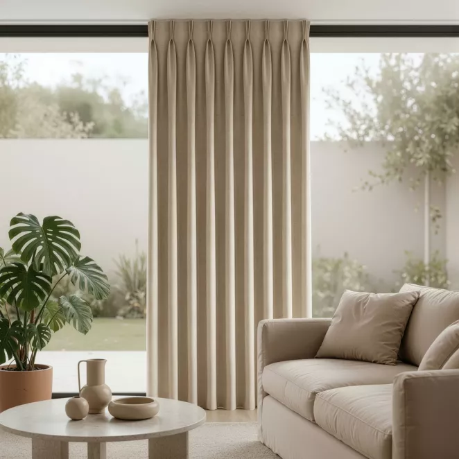 Zasłona beżowa 80x252 cm o naturalnym splocie z efektem melanżu flex 1:2