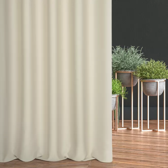 Zasłona szyta na taśmie 5 cm ciemnokremowa z gładkiej tkaniny typu dimout