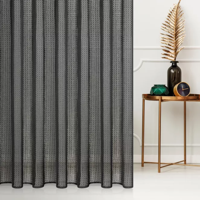 Firana szyta na przelotkach MILLEY czarna z nowoczesnej luźno tkanej matowej siatki