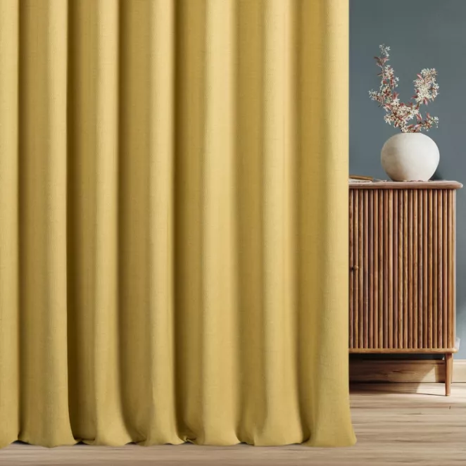 Zasłona szyta na taśmie 5 cm jasnozielona z tkaniny o naturalnym splocie z efektem melanżu