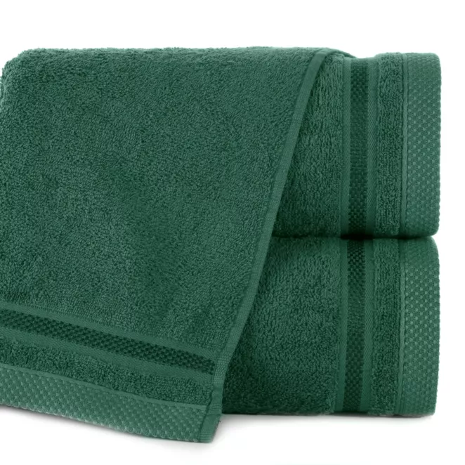 Ręcznik do rąk 40x60 cm bawełniany kolor ciemnozielony z bordiurą w pasy 500 g/m2 ABBIE