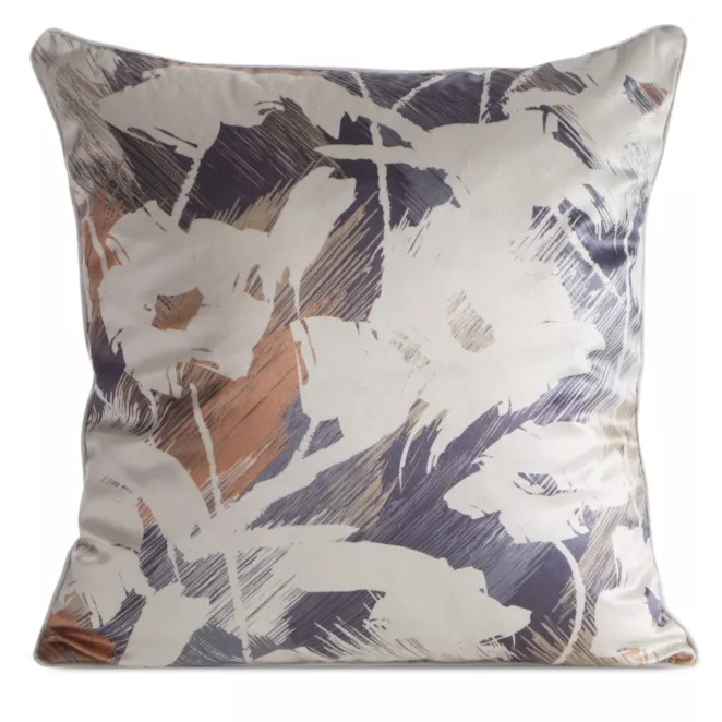 Poszewka na poduszkę 45x45 cm granatowo, beżowa z motywem kwiatów AMBRA