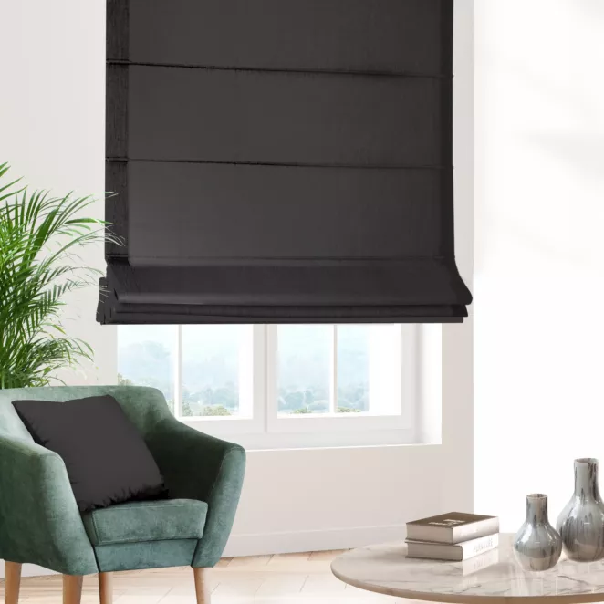 Roleta rzymska grafitowa z gładkiej tkaniny typu blackout