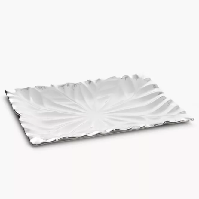 Patera ceramiczna dekoracyjna biało-srebrna zdobiona wypukłym wzorem 35x26x3 cm NIRA
