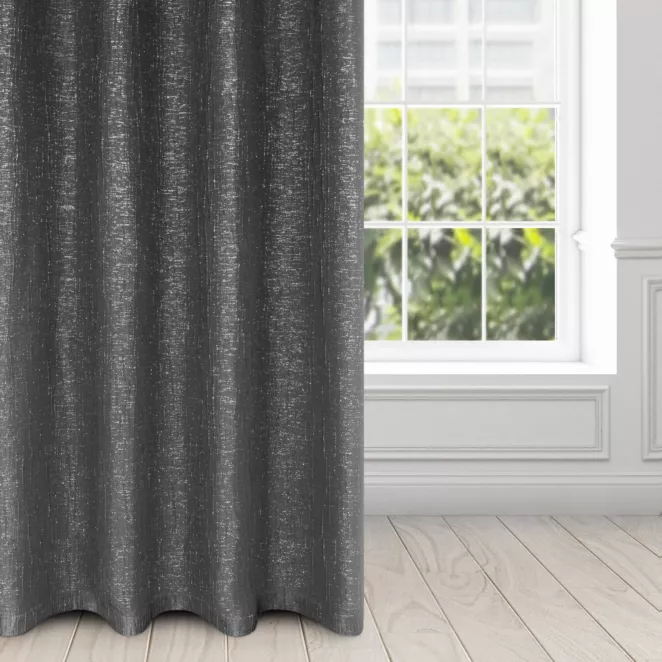 Zasłona szara z błyszczącą nicią i marszczoną powierzchnią 140x250 cm przelotka - Renne
