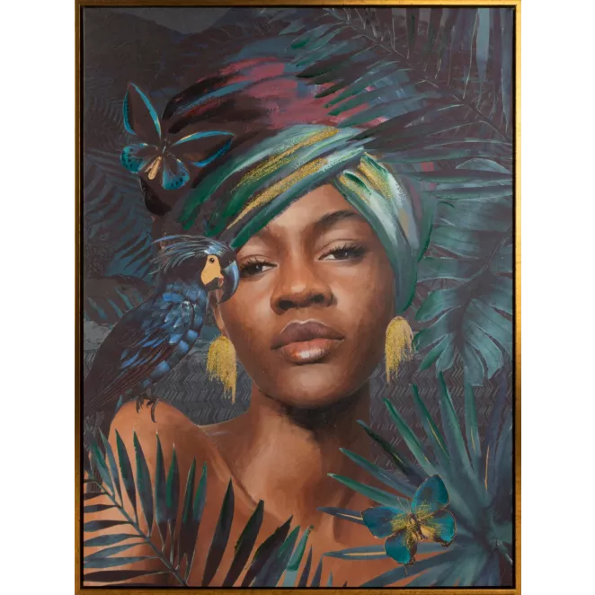 Obraz BELLE 2 portret kobiety ręcznie malowany na płótnie w złotej ramce