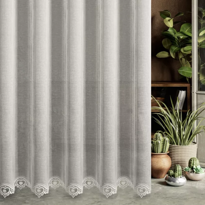 Tkanina firanowa zazdrostka z etaminy zdobiona gipiurą