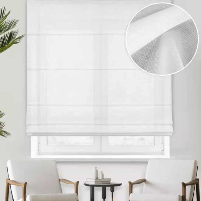 Roleta rzymska SILVINA biała z etaminy o gęstym splocie z lekkim połyskiem