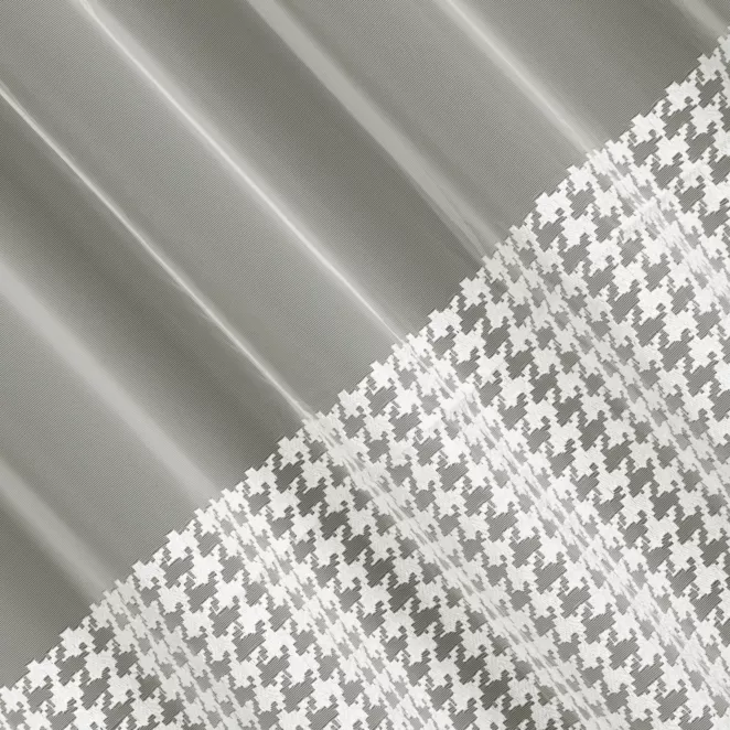 M205/11 Firana szyta na taśmie 5 cm kremowa z matowej tkaniny z wyhaftowanym wzorem pepitki-fantazyjnej kraty, wykończona obciążnikiem Italissima Eva Minge