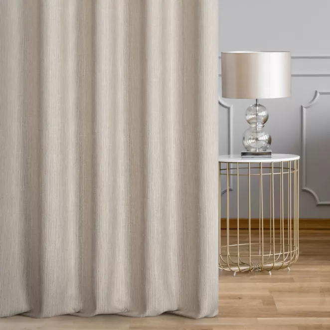 Zasłona szyta na taśmie 5 cm beżowa z tkaniny o wyraźnym splocie z efektem melanżu