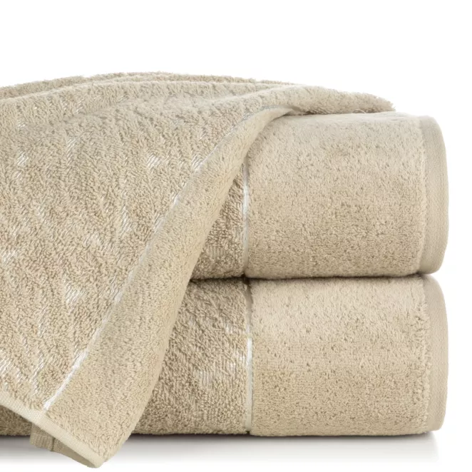 Ręcznik kąpielowy 50x90 cm bawełniany kolor beżowy zdobiony wytłaczanym wzorem NOLA