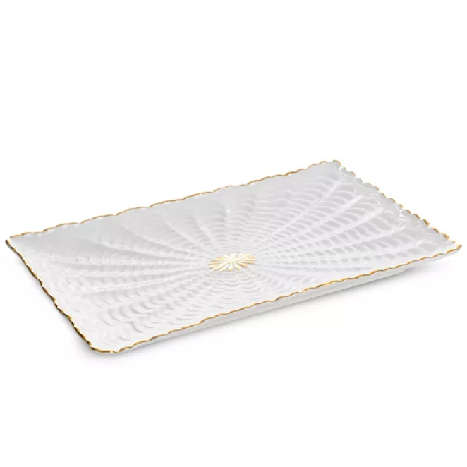 Patera ceramiczna dekoracyjna kremowo-złota  z wypukłym wzorem 26x17x2 cm GAIA