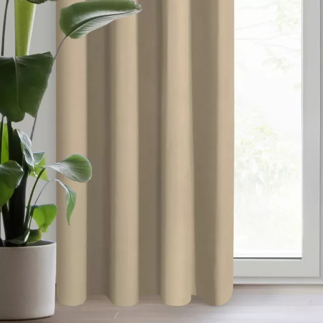 Zasłona beżowa z tkaniny typu dimout 140x250 cm przelotka - NERISA