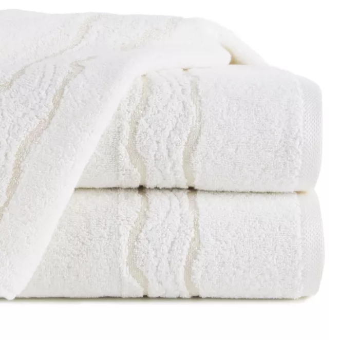 Ręcznik do rąk 30x50 cm bawełniany kolor kremowy zdobiony bordiurą z błyszczącym wzorem 500 g/m2 KARIN