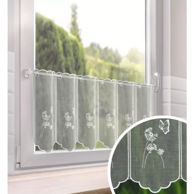 Tkanina firanowa zazdrostka z etaminy zdobiona haftem dmuchawca