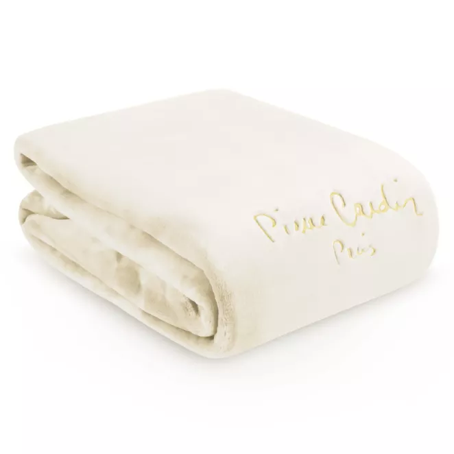 Koc 160x220 cm kremowy o wysokiej gramaturze z haftowanym logo CLARA Pierre Cardin