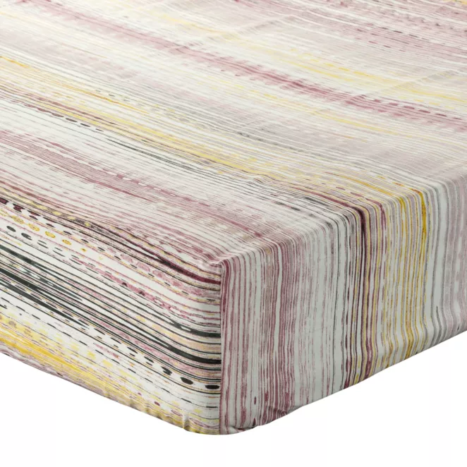 Prześcieradło z gumką 180x200 cm z bawełny kolor fioletowy,biały z wzorem geometrycznym 105 g/m2 PRINT